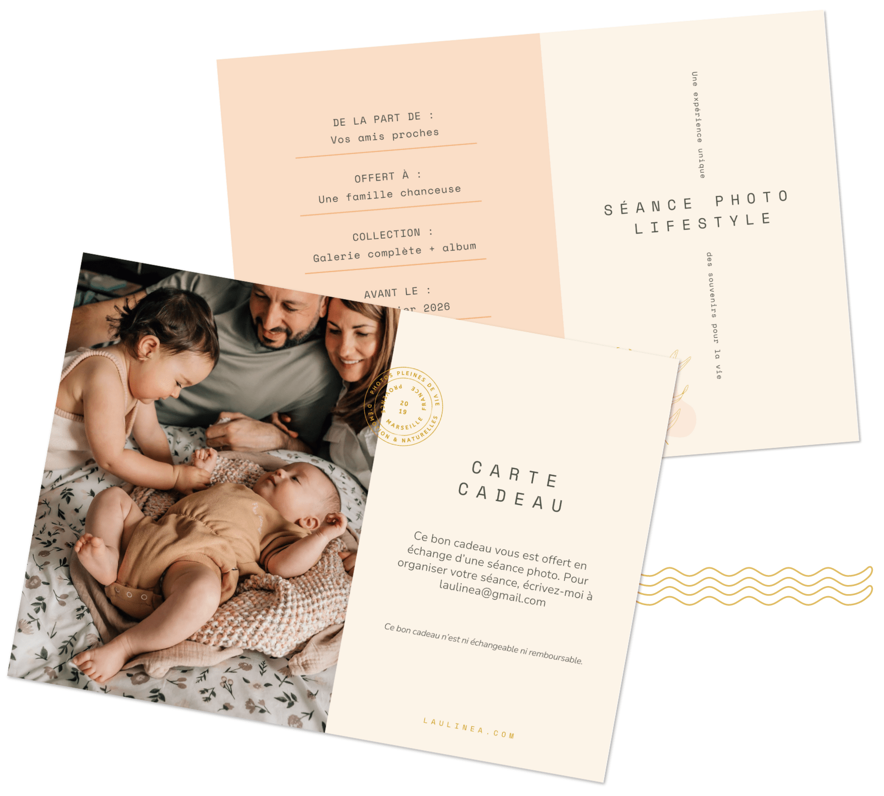 carte cadeau pour un shooting photo famille, grossesse ou nouveau-né à Marseille